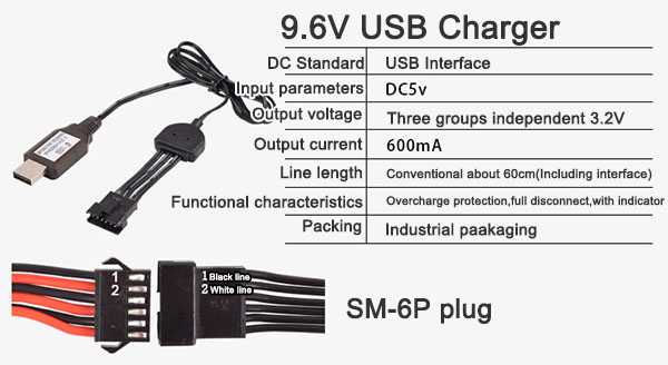 LinParts.com - 9.6V USB Charger [SM-6P plug]