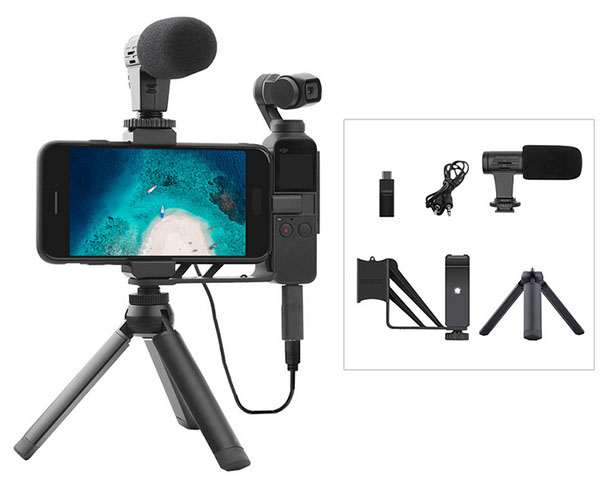 LinParts.com - DJI Osmo Pocket 1/2 spare parts: Microphone + audio adapter + mobile phone fixing bracket