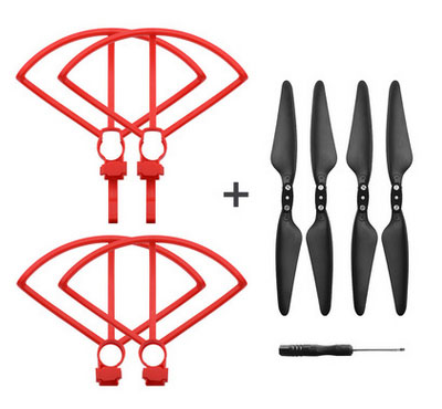 LinParts.com - Hubsan Zino Pro RC Drone Spare Parts: With raised tripod Protective frame Red + Foldable Propeller Props Blades Set Black