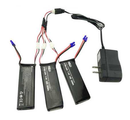 LinParts.com - Hubsan X4 FPV Brushless H501C RC Quadcopter Spare Parts: 3pcs Battery 7.4V 2700mAh + 1 To 3 Charging Cable + Charger