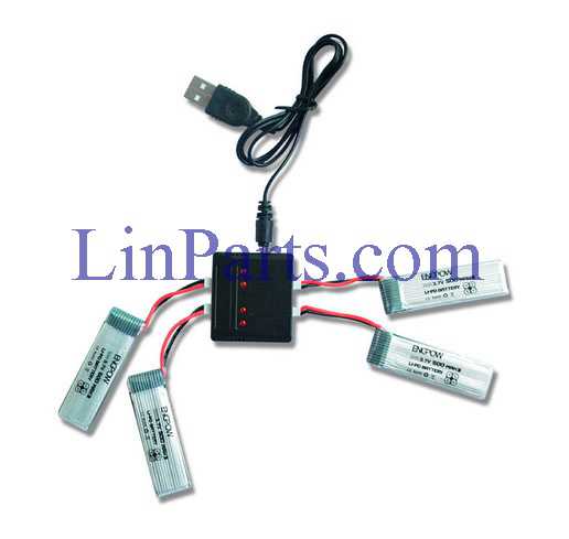 LinParts.com - JJRC H37 RC Quadcopter Spare Parts: 3pac Battery 3.7V 500mAh + 1 to 4 charger