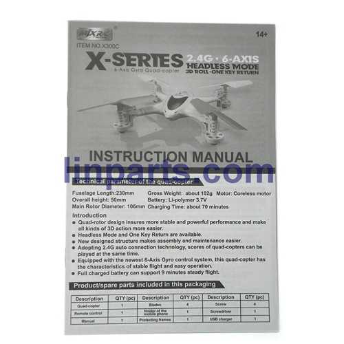 LinParts.com - MJX X300C FPV 2.4G 6 Axis Headless Mode RC Quadcopter With HD Camera Spare Parts: Manual book