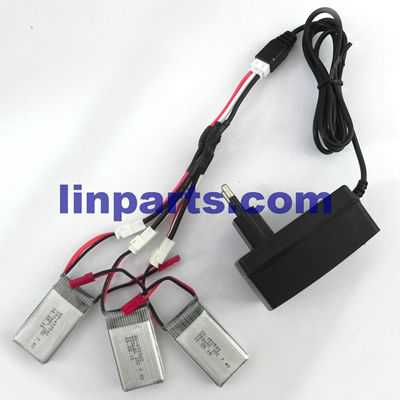 LinParts.com - Holy Stone X401H X401H-V2 RC QuadCopter Spare Parts: 1 to 3 Charging Cable + charger + 3pcs Battery 7.4V 350mA