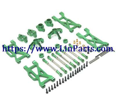 LinParts.com - WLtoys 104001 RC Car spare parts: Metal upgrade parts swing arm + steering cup + tie rod + C seat + rear cup Green