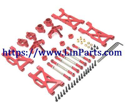 LinParts.com - WLtoys 104001 RC Car spare parts: Metal upgrade parts swing arm + steering cup + tie rod + C seat + rear cup Red
