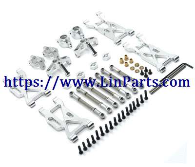 LinParts.com - WLtoys 104001 RC Car spare parts: Metal upgrade parts swing arm + steering cup + tie rod + C seat + rear cup Silver