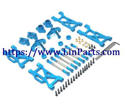 LinParts.com - WLtoys 104001 RC Car spare parts: Metal upgrade parts swing arm + steering cup + tie rod + C seat + rear cup Blue
