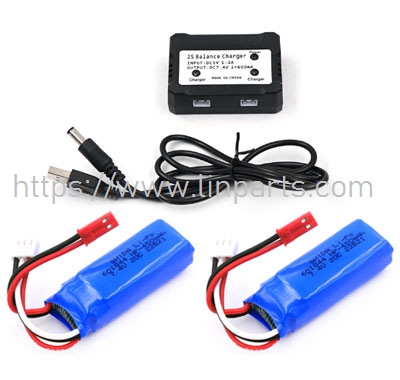 LinParts.com - Wltoys 284131 RC Car Spare Parts: 7.4V 450mAh battery 2pcs + 1 to 2 Charger