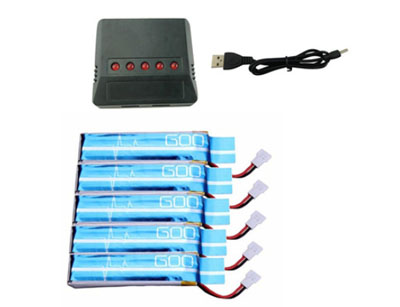 LinParts.com - XK K110S Helicopter Spare Parts: battery (3.7V 520mAh) 5pcs + 1 to 5 chargers