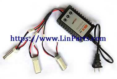 LinParts.com - XK K130 RC Helicopter Spare Parts: Charger + 1 charge 3 charging line+3pcs Battery (7.4V 600mAh)